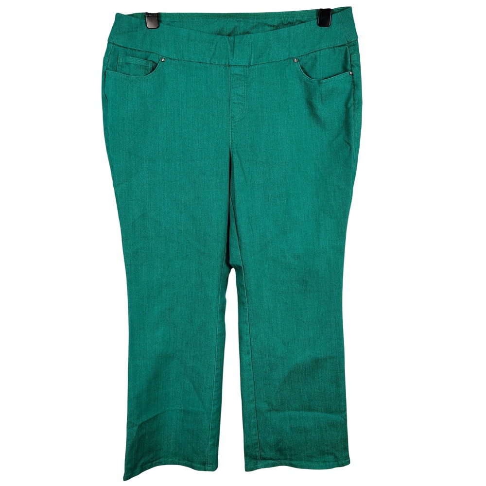 Denim & Co Womens 20W Pull On Pants Green Stretch Denim Career Classic Gorpcore